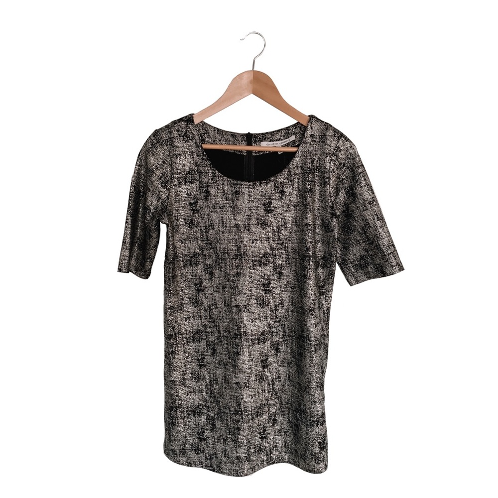 Metallic Shift Dress with Sleeves